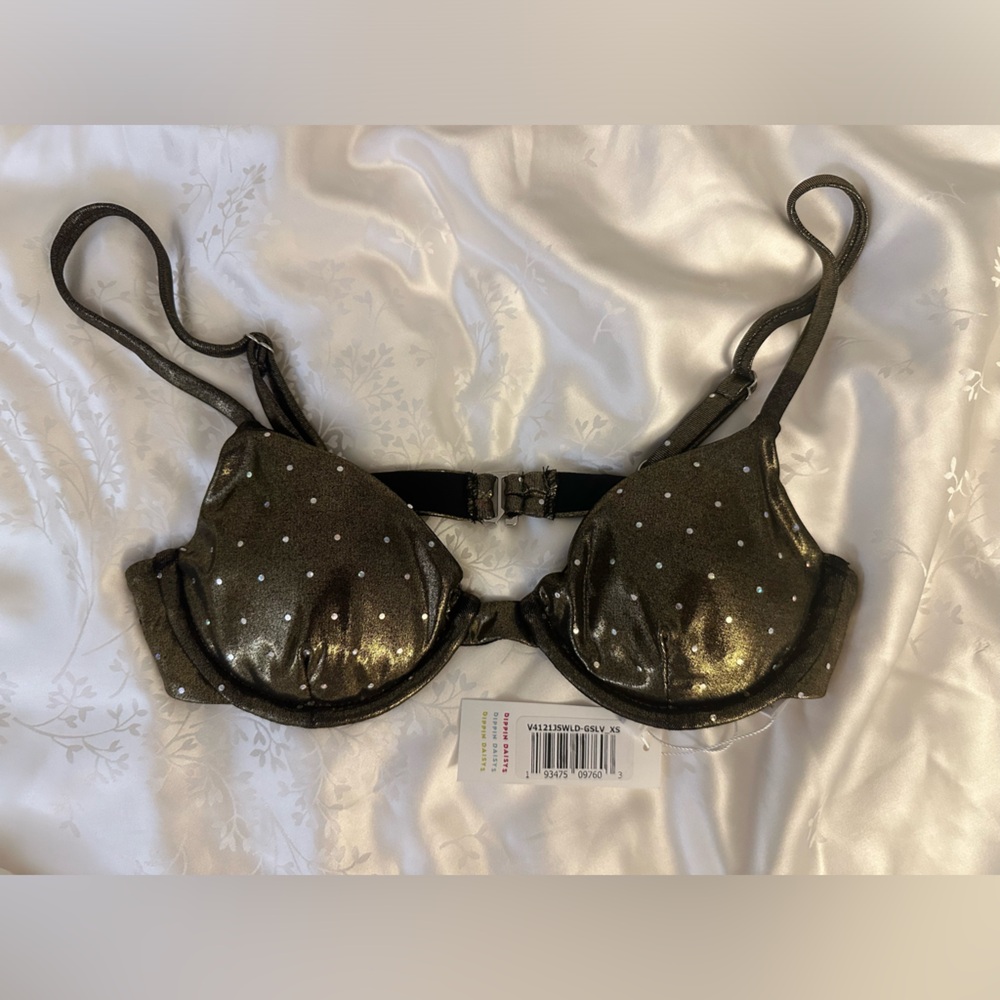 NWT 50% OFF Metallic Bikini Swimsuit Top - Black Gold Dot by dippin’ daisies